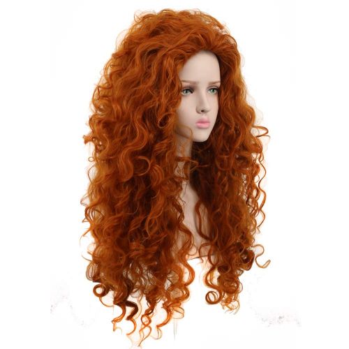  Yuehong Long Curly Orange Wig Heat Resistant Cosplay Wigs Halloween Cos Wig