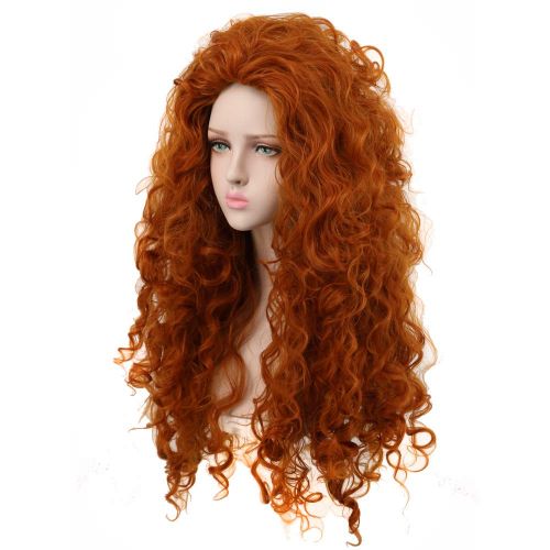  Yuehong Long Curly Orange Wig Heat Resistant Cosplay Wigs Halloween Cos Wig