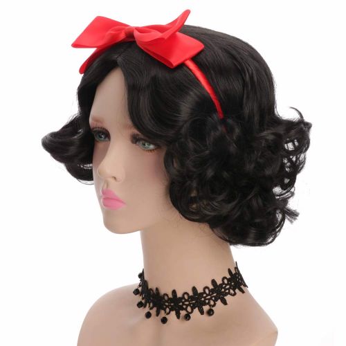  Yuehong Short Curly Black Wig Cosplay Wig Synthetic Halloween Anime Cosplay Party Hair Wigs With Bow