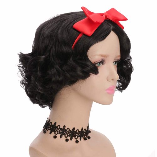  Yuehong Short Curly Black Wig Cosplay Wig Synthetic Halloween Anime Cosplay Party Hair Wigs With Bow