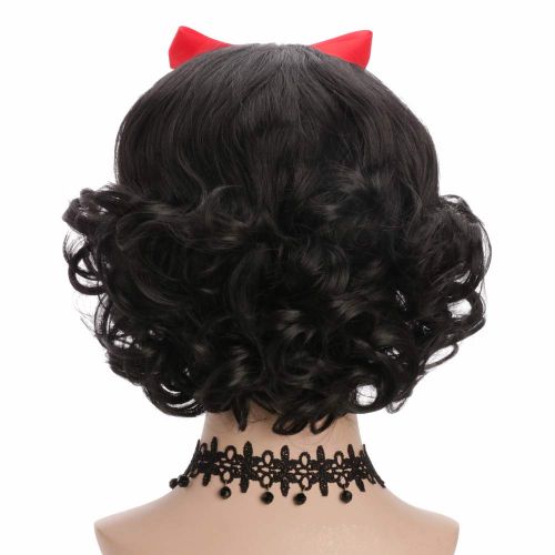  Yuehong Short Curly Black Wig Cosplay Wig Synthetic Halloween Anime Cosplay Party Hair Wigs With Bow