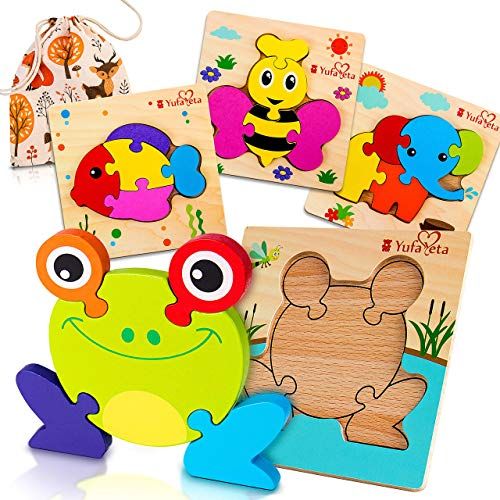  YufaYeta First Play Animal Jigsaw 4 Wooden Puzzles Chunky Pieces & Board Outline for Toddlers Ideal Educational Gift Toy for Curious 2 3 4 Year Old Boys Girls Easy Storage & Travel