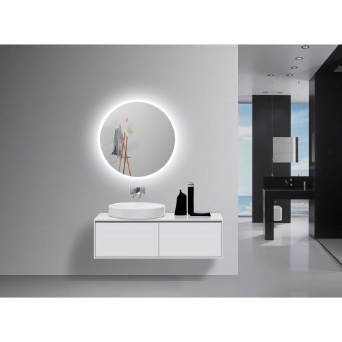  Yukon Wall Mounted Bathroom Vanity Mirror with Back Light. Modern Surface Touch Less Infrared Sensor, Dual Colored Lighting Cool/Warm. (Aluminum Frame, Pencil Edge) (Lilac- 32x32)