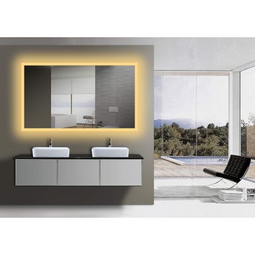  Yukon Wall Mounted Bathroom Vanity Mirror with Back Light. Modern Surface Touch Less Infrared Sensor, Dual Colored Lighting Cool/Warm. (Aluminum Frame, Pencil Edge) (Rose- 24x36)