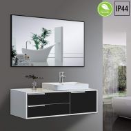 Yukon Clean Large Modern Rectangular Bathroom Frame Wall Mirror, Contemporary Premium Silver Glass Panel (Aluminium Black Frame, IP Rate 44 Waterproof, Horizontal or Vertical Hangs