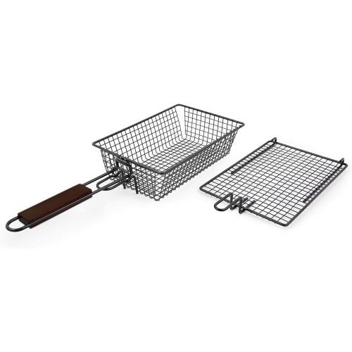  Yukon Glory Premium Grilling Basket, Designed Grill Vegetables, Seafood, Poultry and Meats, Unique Locking Mechanism to Easily Flip Food, Foldable Handle for Compact Storage