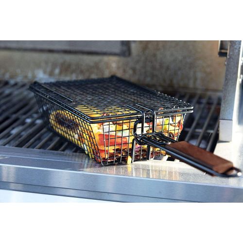  Yukon Glory Premium Grilling Basket, Designed Grill Vegetables, Seafood, Poultry and Meats, Unique Locking Mechanism to Easily Flip Food, Foldable Handle for Compact Storage