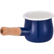 YumCute Home Enamel Milk Pan, Mini Butter Warmer 4 Inch 17 Oz Milk Pot Enamel Sauce Pan Milk Warmer Pot Small Cookware with Wooden Handle, Perfect Size for Heating Smaller Liquid P