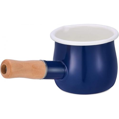  YumCute Home Enamel Milk Pan, Mini Butter Warmer 4 Inch 17 Oz Milk Pot Enamel Sauce Pan Milk Warmer Pot Small Cookware with Wooden Handle, Perfect Size for Heating Smaller Liquid P