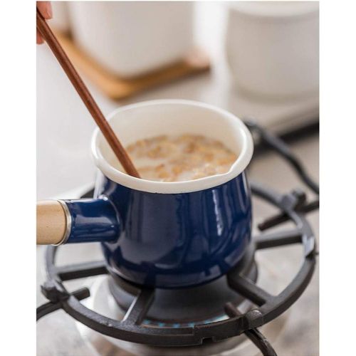  YumCute Home Enamel Milk Pan, Mini Butter Warmer 4 Inch 17 Oz Milk Pot Enamel Sauce Pan Milk Warmer Pot Small Cookware with Wooden Handle, Perfect Size for Heating Smaller Liquid P