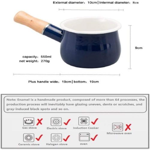  YumCute Home Enamel Milk Pan, Mini Butter Warmer 4 Inch 17 Oz Milk Pot Enamel Sauce Pan Milk Warmer Pot Small Cookware with Wooden Handle, Perfect Size for Heating Smaller Liquid P