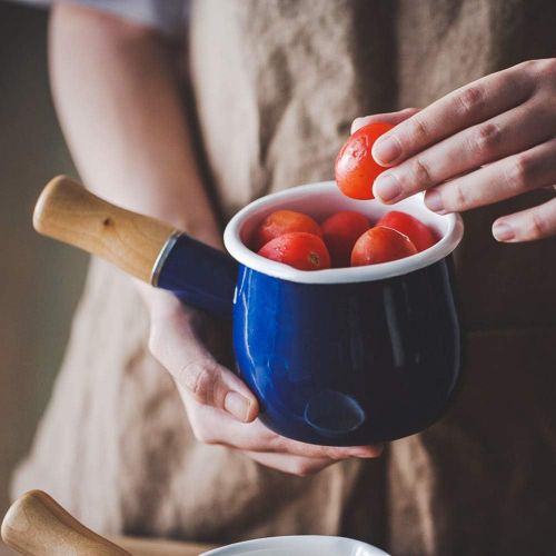  YumCute Home Enamel Milk Pan, Mini Butter Warmer 4 Inch 17 Oz Milk Pot Enamel Sauce Pan Milk Warmer Pot Small Cookware with Wooden Handle, Perfect Size for Heating Smaller Liquid P