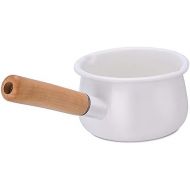 [아마존베스트]YumCute Home Enameled Sauce Pan with Dual Pour Spout Milk Pan Healthy White Enameled Inside Coating Iron Milk Pan and Butter Warmer with Wooden Handle Handy Pot (White)