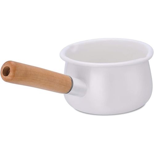  [아마존베스트]YumCute Home Enameled Sauce Pan with Dual Pour Spout Milk Pan Healthy White Enameled Inside Coating Iron Milk Pan and Butter Warmer with Wooden Handle Handy Pot (White)