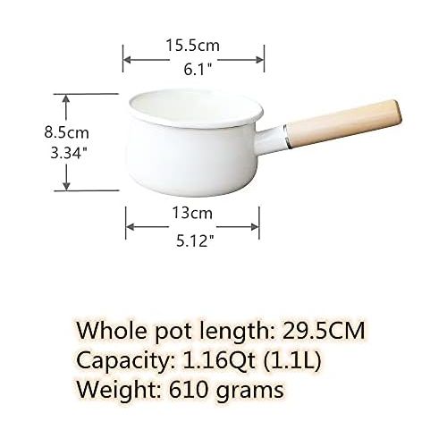  [아마존베스트]YumCute Home Enameled Sauce Pan with Dual Pour Spout Milk Pan Healthy White Enameled Inside Coating Iron Milk Pan and Butter Warmer with Wooden Handle Handy Pot (White)