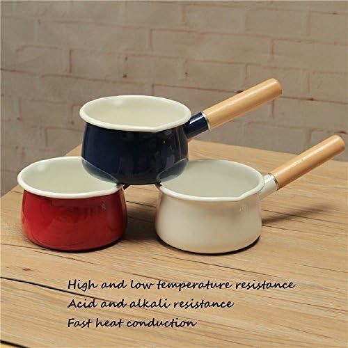  [아마존베스트]YumCute Home Enameled Sauce Pan with Dual Pour Spout Milk Pan Healthy White Enameled Inside Coating Iron Milk Pan and Butter Warmer with Wooden Handle Handy Pot (White)