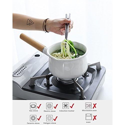  [아마존베스트]YumCute Home Enameled Sauce Pan with Dual Pour Spout Milk Pan Healthy White Enameled Inside Coating Iron Milk Pan and Butter Warmer with Wooden Handle Handy Pot (White)