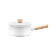 YumCute Home Enamel Sauce Pan Healthy White Enameled Inside Coating Iron Milk Pan and Butter Warmer with Wooden Handle Handy Pot