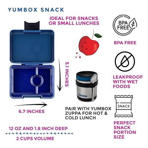  Yumbox Snack Box - 3 Compartment - Leakproof Bento Lunch Box for Kids (Monte Carlo Navy with Clear Blue Tray)