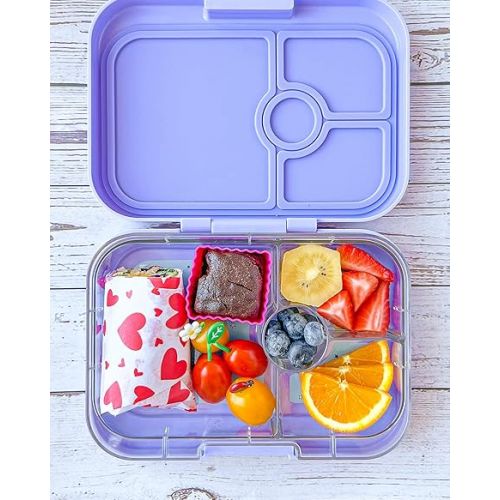  Yumbox Leakproof Bento Box Panino: 4-Compartment Kids & Adults Bento; Perfect for Sandwich Packed Lunch; Compact 8.5x6x1.8; Healthy Portions (Lulu Purple with Paris Themed Tray)
