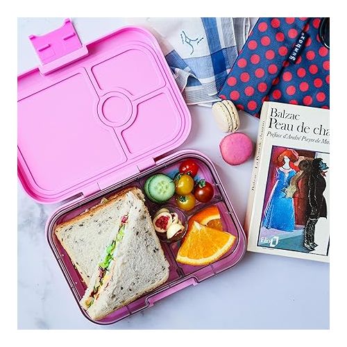  Yumbox Leakproof Bento Box Panino: 4-Compartment Kids & Adults Bento; Perfect for Sandwich Packed Lunch; Compact 8.5x6x1.8; Healthy Portions (Lulu Purple with Paris Themed Tray)