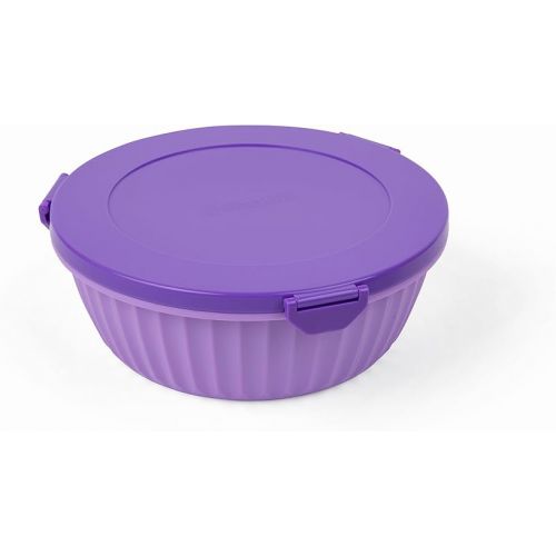  Yumbox® Poke Bowl, Leakproof Salad Bowl with lid, Removable 3-Section Divider, 4.2 Cups Volume, Easy-Open Triple Latches; removable and built-in toppings cup, bento lunch (Maui Purple)