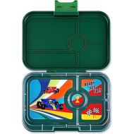 Yumbox Tapas 4-Compartment Bento Lunch Box, Large Size, Perfect for Sandwiches, Eco-friendly, Leakproof (Greenwich Green- Race Cars Tray)