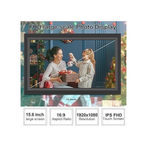  FRAMEO Digital Picture Frame- 15.6inch Digital Photo Frame with 1920 * 1080 IPS Touch Screen HD Disply,Built-in 32GB Storage,Wall-Mounted,Digital Frame Share Photos and Videos via Free App