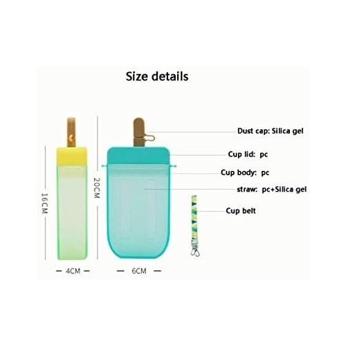  [아마존베스트]YunQin 300ml Cute Straw Cup New Plastic Popsicle Shape Water Bottle BPA Free Transparent Juice Drinking Cup Suitable for Adult Children (Green)