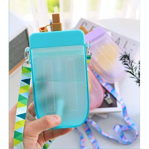  [아마존베스트]YunQin 300ml Cute Straw Cup New Plastic Popsicle Shape Water Bottle BPA Free Transparent Juice Drinking Cup Suitable for Adult Children (Green)