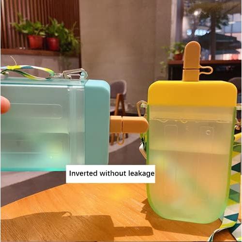  [아마존베스트]YunQin 300ml Cute Straw Cup New Plastic Popsicle Shape Water Bottle BPA Free Transparent Juice Drinking Cup Suitable for Adult Children (Green)