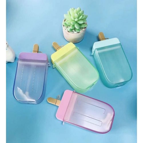  [아마존베스트]YunQin 300ml Cute Straw Cup New Plastic Popsicle Shape Water Bottle BPA Free Transparent Juice Drinking Cup Suitable for Adult Children (Green)