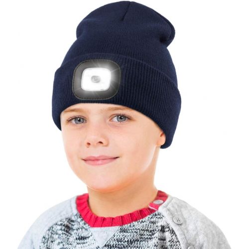  YunTuo Beanie Hat with Light for Kids,Unisex USB Rechargeable Hands Free 4 LED Headlamp Cap Winter Knitted Night Lighted Hat Flashlight, Gifts for kids Boys Girls