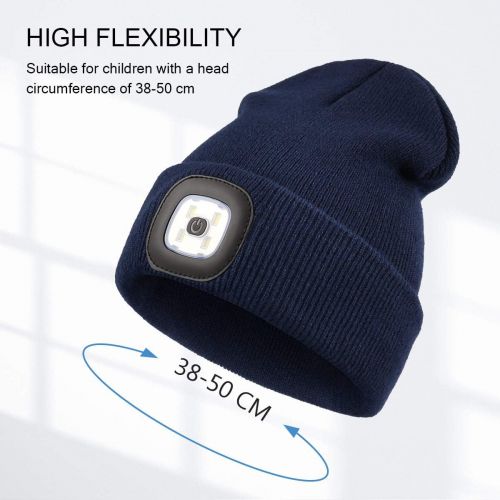  YunTuo Beanie Hat with Light for Kids,Unisex USB Rechargeable Hands Free 4 LED Headlamp Cap Winter Knitted Night Lighted Hat Flashlight, Gifts for kids Boys Girls