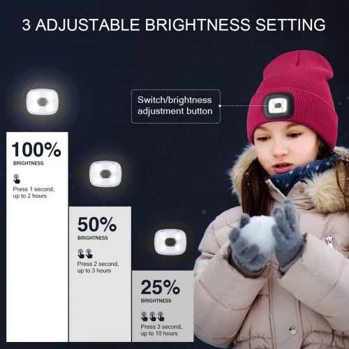  YunTuo Beanie Hat with Light for Kids,Unisex USB Rechargeable Hands Free 4 LED Headlamp Cap Winter Knitted Night Lighted Hat Flashlight, Gifts for kids Boys Girls