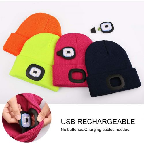  YunTuo Beanie Hat with Light for Kids,Unisex USB Rechargeable Hands Free 4 LED Headlamp Cap Winter Knitted Night Lighted Hat Flashlight, Gifts for kids Boys Girls