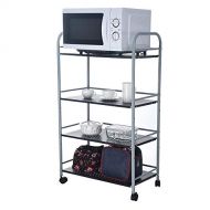 YunZyun Kitchen Supplies Rack,Kitchenware Storage Rack Kitchen 4-Layer Stainless Steel Rack, Storage Microwave Oven Rack Multifunctional Shelf Wheeled Trolley (Silver)