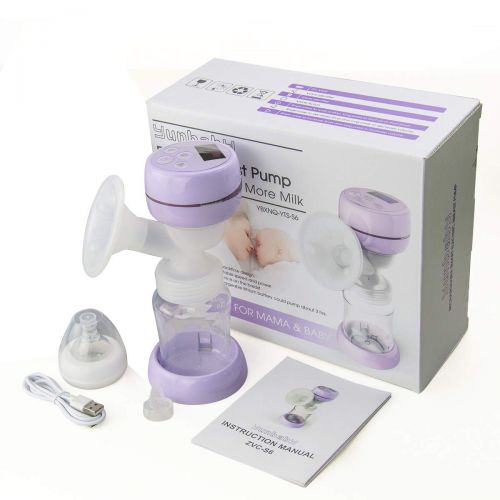  Yunbaby Electric Breast Pump, Portable Milk Pump Breastfeeding with Massage Mode and Adjustable Suction Pumping Levels for Moms Comfort, Voice Guide LCD Display USB Charging, BPA Free Food