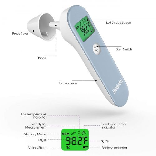  Yunbaby Baby Forehead and Ear Thermometer for Fever, Instant Reading Accurate Infrared Digital Medical...