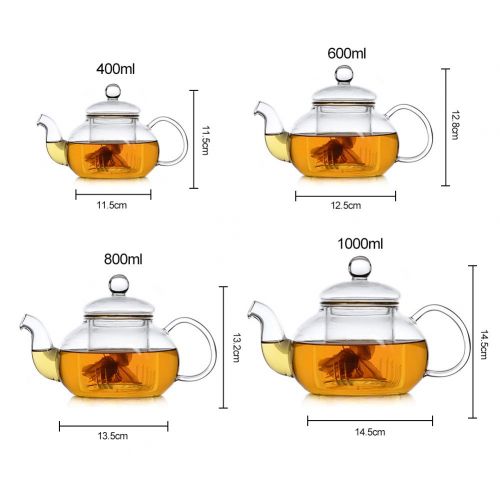  Yunhigh Glass Teapot with Infuser, Clear Glass Teapot Tea Pot with Infuser for Flowering and Loose Tea Oven Safe400ml