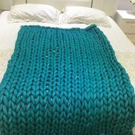 Chunky Knit Blanket Throw Giant Hand Knitted Soft Crochet Blanket Large Fluffy Warm Blanket by Yunhigh for Couch Sofa Bed Chair Living Room - Turquoise