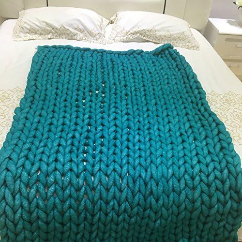  Chunky Knit Blanket Throw Giant Hand Knitted Soft Crochet Blanket Large Fluffy Warm Blanket by Yunhigh for Couch Sofa Bed Chair Living Room - Turquoise