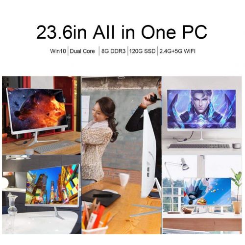  Yunn 23.6 All-in-One Desktop PC with Windows 10,Dual Core A8-35008G120G SSD 2.4G5G WiFi FHD 178° Angle