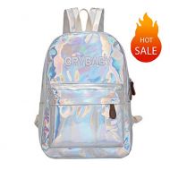 Yuns Holographic Laser Olographic Backpack Big Capacity Waterproof Backpack Travel Rucksack PU Leather Shoulder Bag Daypack (Sliver)
