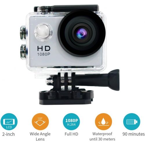  Yuntab YUNTAB Sport Action DV Camera, HD 1080P 2.0 inch, 5MP, 120°Wide-Angle,30m Underwater Waterproof Camcorder with Battery, Charger and Accessories.(Silver)