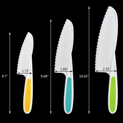  [아마존베스트]Yuntop 3 Piece Nylon Knives for Kids Kids Nylon Knife Set Kid Safe Knives for Cooking & Cutting Kitchen Lettuce & Salad Knives Kids Serrated Knife in 3 Sizes & Colors Plastic Knifes for K