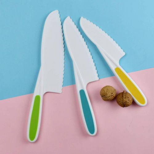  [아마존베스트]Yuntop 3 Piece Nylon Knives for Kids Kids Nylon Knife Set Kid Safe Knives for Cooking & Cutting Kitchen Lettuce & Salad Knives Kids Serrated Knife in 3 Sizes & Colors Plastic Knifes for K