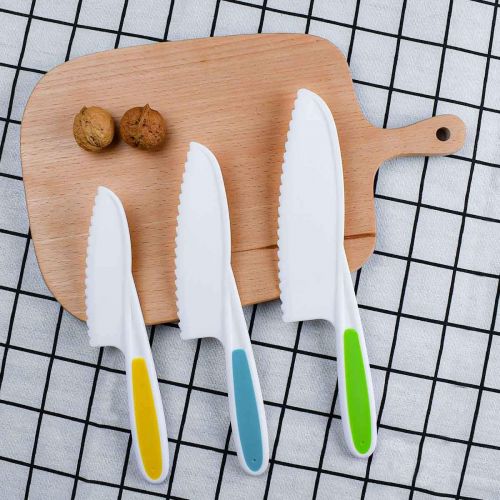  [아마존베스트]Yuntop 3 Piece Nylon Knives for Kids Kids Nylon Knife Set Kid Safe Knives for Cooking & Cutting Kitchen Lettuce & Salad Knives Kids Serrated Knife in 3 Sizes & Colors Plastic Knifes for K