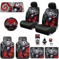 Yupbizauto New 15 Pieces Nightmare Before Christmas Jack Skellington Ghostly Car Truck SUV Seat Covers Floor Mat Bundle Set