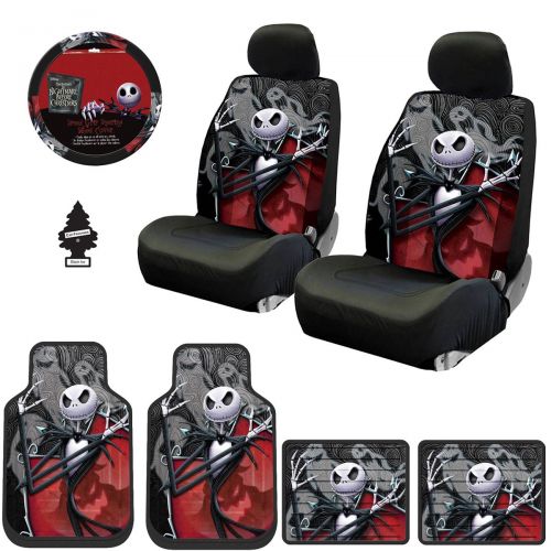  Yupbizauto New 12 Pieces Nightmare Before Christmas Jack Skellington Ghostly Car Truck SUV Seat Covers Floor Mat Set with Little Tree Air Freshener